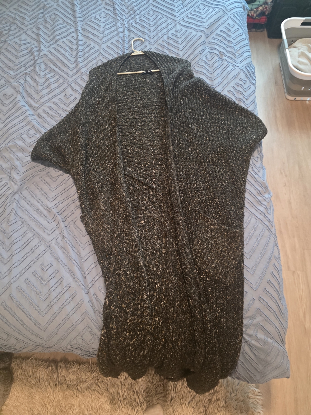 Women's Black Marled Open-Front Knit Cardigan